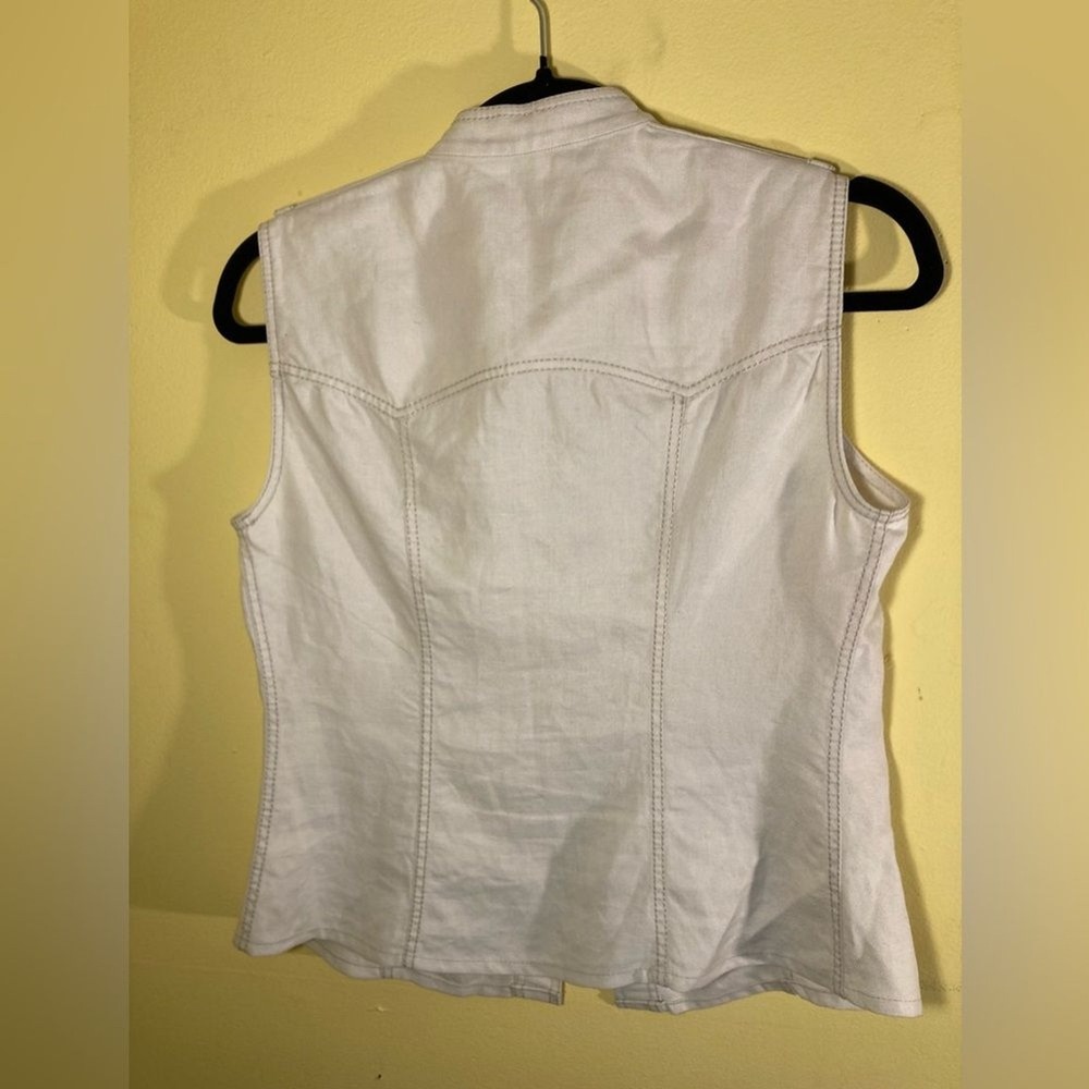 Prada Vest Womens Sz L Cream 100% Linen Button Up Utility Safari Made In Italy - Picture 5 of 9
